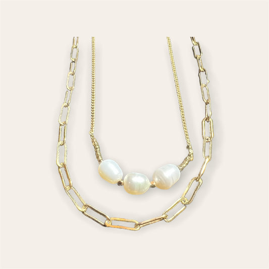 Double Pearl Loop Necklace