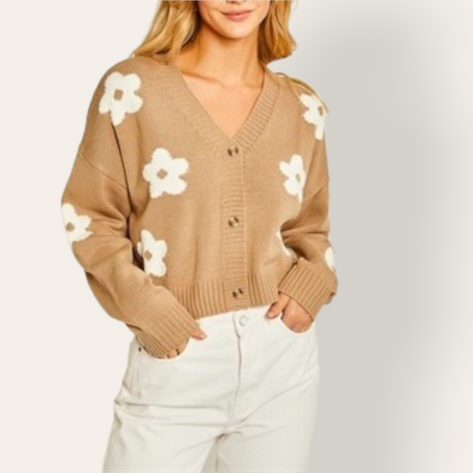 V Neck Acrylic Button Up Sweater