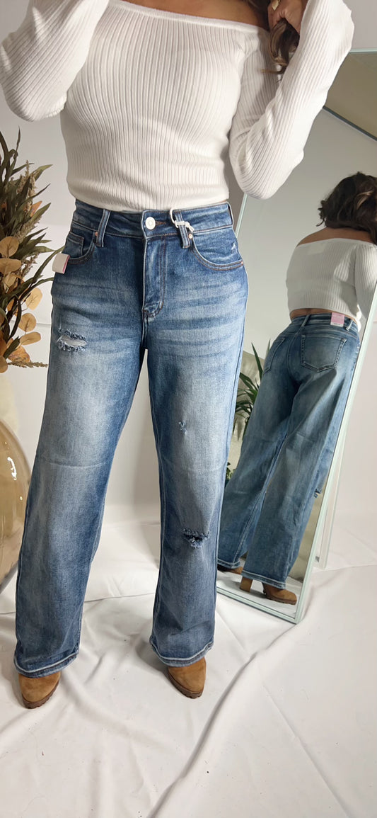 Washed-Ripped Loose Fit Denim Jeans